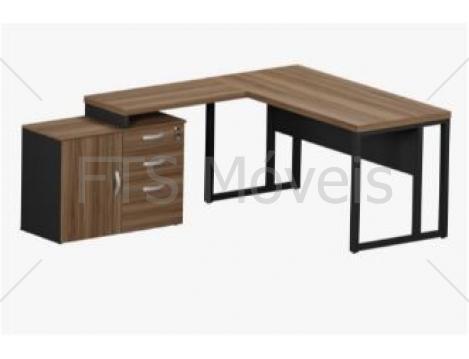 Mesa De Trabalho Em L Maranello M40 pé quadro -Pedestal 1 porta e 3 ou 4 gavetas